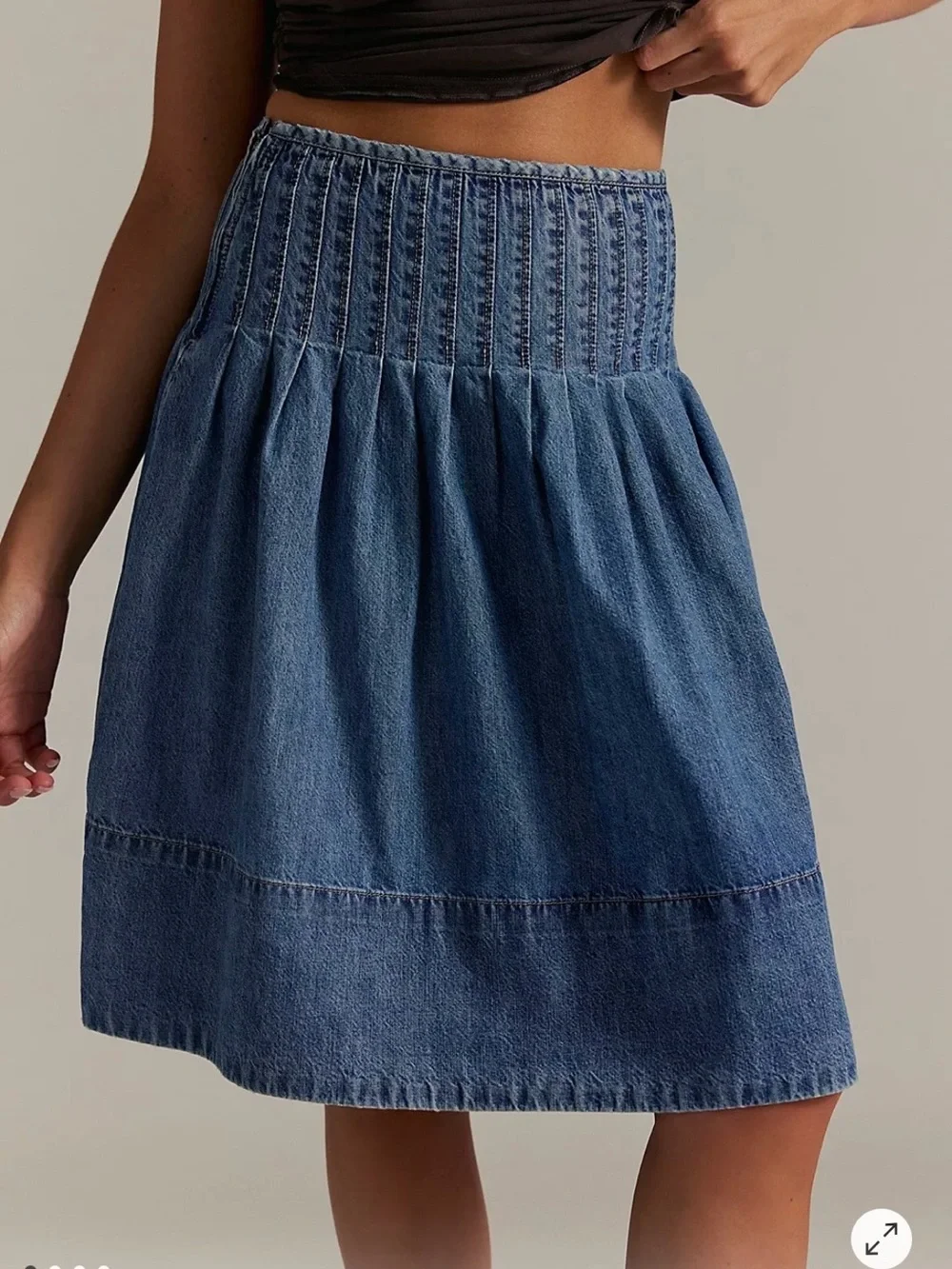 Free People/ We The Free Peyton Pintuck Denim A-Line Midi Skirt Size 2